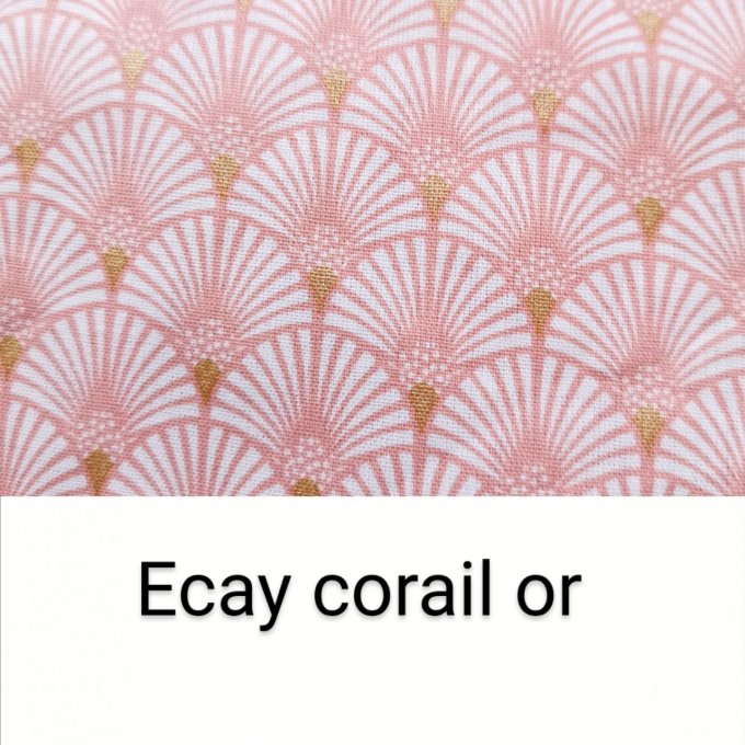 Cartable rabat motifs écay corail or/coton unis beige et simili or