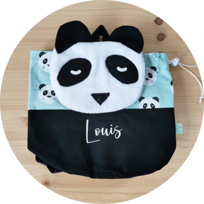 sac à dos tête de panda unis noir motifs panda menthe 